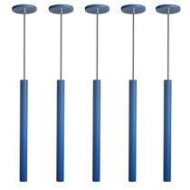 Kit 5 Pendente Luminária Tubo Azul 50 Cm