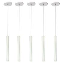 Kit 5 Pendente Luminária Tubo Branco 30 Cm