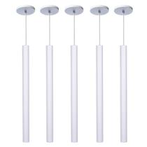 Kit 5 Pendente Luminária Tubo Branco 50 Cm