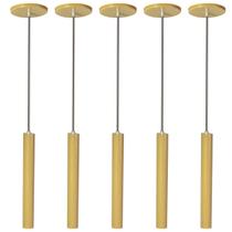Kit 5 Pendente Luminária Tubo Dourado Fosco 30 Cm