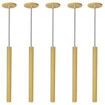 Kit 5 Pendente Luminária Tubo Dourado Fosco 50 Cm - AZ Casa Decor