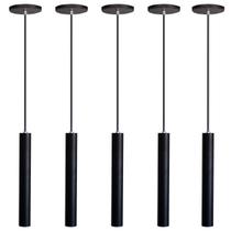 Kit 5 Pendente Luminária Tubo Preto 30 Cm