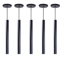 kit 5 Pendente Luminária Tubo Preto 40 Cm + Lâmpada LED Branco Quente kit 5 Pendente Luminária Tubo Preto 40 Cm + Lâmpada LED Branco Quente