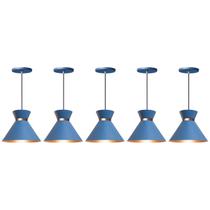 Kit 5 Pendente Lustre Luminária Berlin 15cm Azul