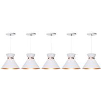 Kit 5 Pendente Lustre Luminária Berlin 15cm Branco Kit 5 Pendente Lustre Luminária Berlin 15cm Branco