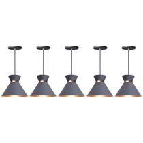 Kit 5 Pendente Lustre Luminária Berlin 15cm Cinza Kit 5 Pendente Lustre Luminária Berlin 15cm Cinza