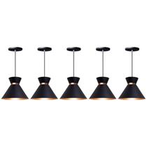 Kit 5 Pendente Lustre Luminária Berlin 15cm Preto Kit 5 Pendente Lustre Luminária Berlin 15cm Preto