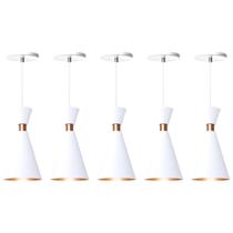 Kit 5 Pendente Lustre Luminária Mini Pequim 24cm Branco