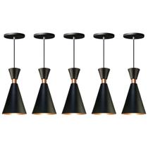 Kit 5 Pendente Lustre Luminária Mini Pequim 24cm Preto