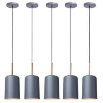 Kit 5 Pendente Lustre Luminária Veneza Cinza