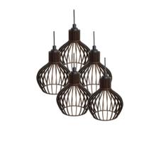 Kit 5 Pendente Lustre Luminoso Teto Turin Mdf E27-21x18cm