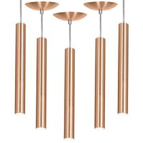 Kit 5 Pendente Tubo Cilindro Alumínio Cobre 40Cm + Led 3k