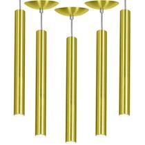 Kit 5 Pendente Tubo Cilindro Alumínio Dourado 50Cm + Led 3k Kit 5 Pendente Tubo Cilindro Alumínio Dourado 50Cm + Led 3k