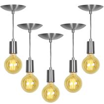 Kit 5 Pendente Tubo Cilindro Alumínio Escovado Fio 1.20m