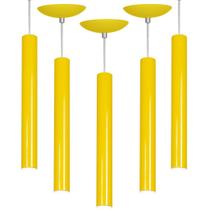 Kit 5 Pendente Tubo Cilindro amarelo 40Cm + Led 3k