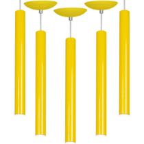 Kit 5 Pendente Tubo Cilindro Amarelo 50Cm + Led 3k