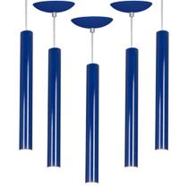 Kit 5 Pendente Tubo Cilindro Azul 40Cm + Led 3k