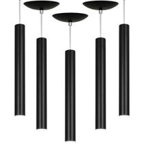 Kit 5 Pendente Tubo Cilindro Preto 40Cm + Led 3k Kit 5 Pendente Tubo Cilindro Preto 40Cm + Led 3k
