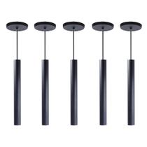 Kit 5 Pendente Tubo Preto 30 Cm + Lâmpada LED Branco Neutro