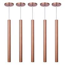 Kit 5 Pendente Tubo Rose Gold 50cm Cabo Cristal LED Neutro