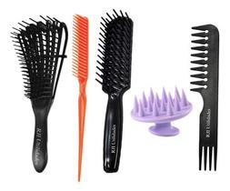 Kit 5 Pentes, Escova Polvo, Escova Jacaré, Pente Jacaré, Pente 3 Fileiras, Escova Massageadora