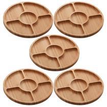 Kit 5 Petisqueiras de Bambu Redonda 5 Divisórias 25cm Lyor Round Aperitivos Tábua Servir Petiscos