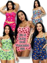 Kit 5 Pijama Conjunto Conforto Short Baby Doll Feminino Verao Alcinha Micro Estampado Roupa De Dormir Linha Noite
