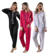 Kit 5 Pijamas Blogueira Longo Aberto Botões Amamentação