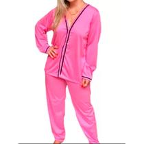 Kit 5 Pijamas Blogueira Longo Aberto Botões Blusa e Calça