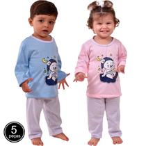 Kit 5 Pijamas Infantil Manga Comprida Estampado Inverno