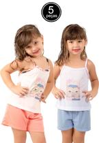 Kit 5 Pijamas Malha Alça Infantil Curto Short e Regata