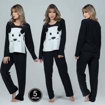 Kit 5 Pijamas Plush Adulto Feminino Longo Estampa Cachorro