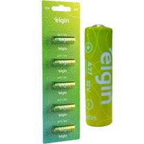 Kit 5 pilhas elgin bateria a27 12 volts alcalina pilha para controle alarme 12v 27a longa duração