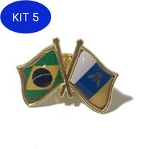 Kit 5 Pin Da Bandeira Do Brasil X Ilhas Canárias