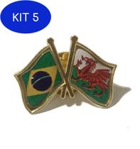Kit 5 Pin Da Bandeira Do Brasil X País De Gales