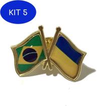 Kit 5 Pin Da Bandeira Do Brasil X Ucrânia