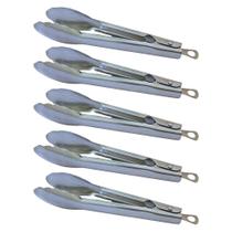 Kit 5 Pinça Pegadora Pegador Multiso com Trava e Mola por movimento Aço Inox 25cm