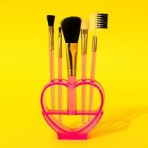 Kit 5 Pincéis de Maquiagem com Suporte Coração Rosa Ideal para Viagens e Dia a Dia