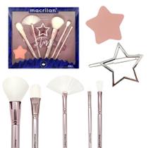 Kit 5 pincéis + esponja estrela + presilha cabelo macrilan