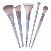 Kit 5 Pincéis Ruby Rose Holographic para Maquiagem - Pó, Duo Fiber, Kabuki Chanfrado e Iluminador