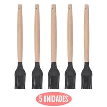 Kit 5 Pincel Culinário Silicone Preto Cabo Bambu Cheff