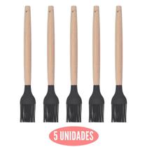 Kit 5 Pincel Culinário Silicone Preto Cabo Bambu Cheff Kit 5 Pincel Culinário Silicone Preto Cabo Bambu Cheff