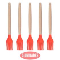 Kit 5 Pincel Culinário Silicone Vermelho Cabo Bambu Cheff Kit 5 Pincel Culinário Silicone Vermelho Cabo Bambu Cheff