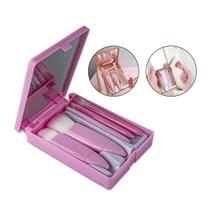 Kit 5 Pincel Maquiagem Bolsa Estojo Espelho Cerdas Macias