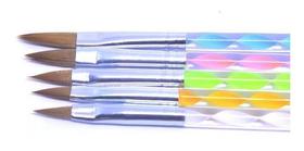 Kit 5 Pincel P/ Aplicação Gel Uv Led Fibra Acrygel Aspiral