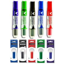 Kit 5 Pincel Quadro Branco Recarregável PILOT + 5 Refil V-Board Master PILOT