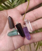 Kit 5 Pingentes cristal ametista obsidiana quartzo verde olho de tigre Kit 5 Pingentes cristal ametista obsidiana quartzo verde olho de tigre