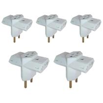 Kit 5 Pino Adaptador Benjamin 3 Saidas Branco 250V Seguro