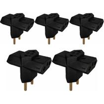 Kit 5 Pino Adaptador Benjamin 3 Saidas Preto 2x10A e 1x20A 250V para Uso Residencial