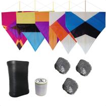 Kit 5 Pipa 55cm Com Rabiola + Lata Oval C/ 500jds Linha 10